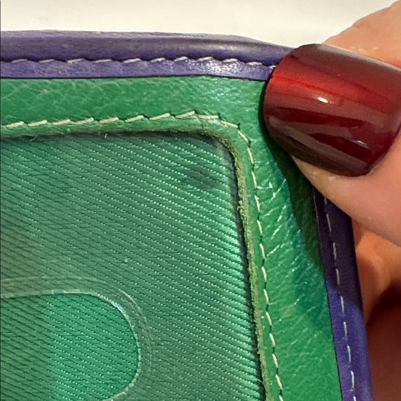 Vintage Genuine Leather Colorful Multi Color Block Funky Card Holder Wallet - Picture 8 of 10